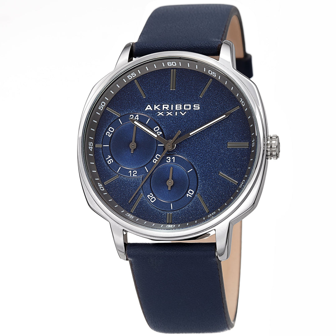 Classic Silver Tone/Leather Blue Dial