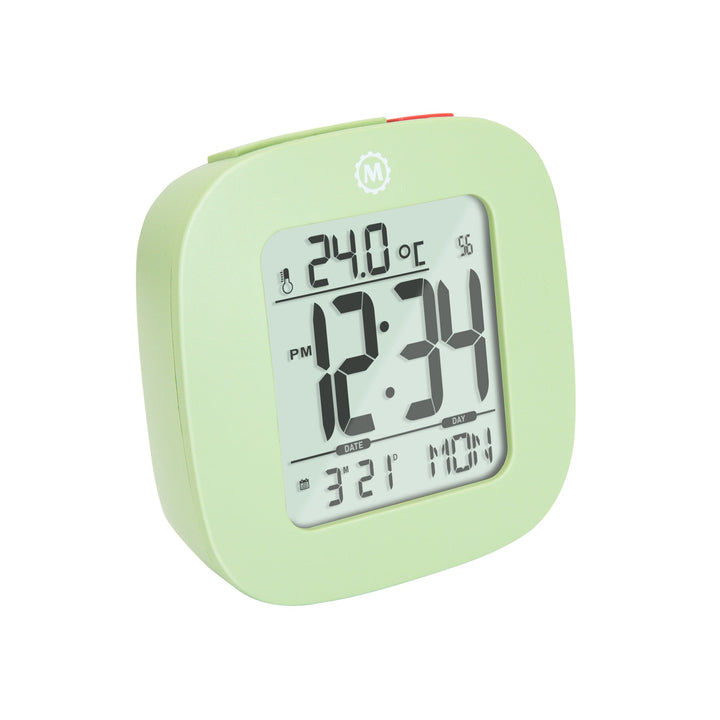 Compact Alarm Clock with Temperature and Date Clock, LCD, Alarm, Mini, Green (25