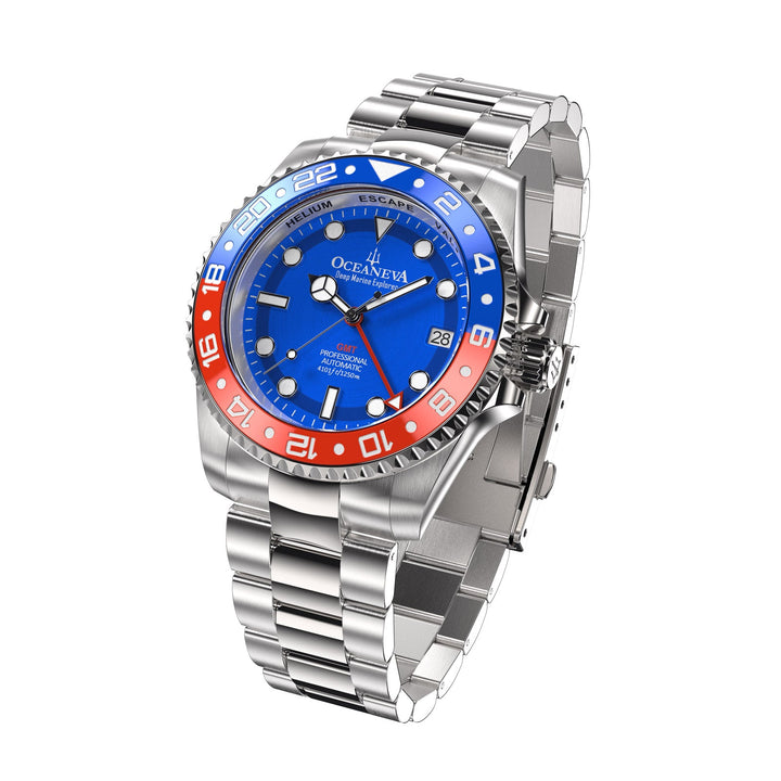 Deep Marine Explorer II Swiss Automatic Blue/Red Bezel| Blue Dial