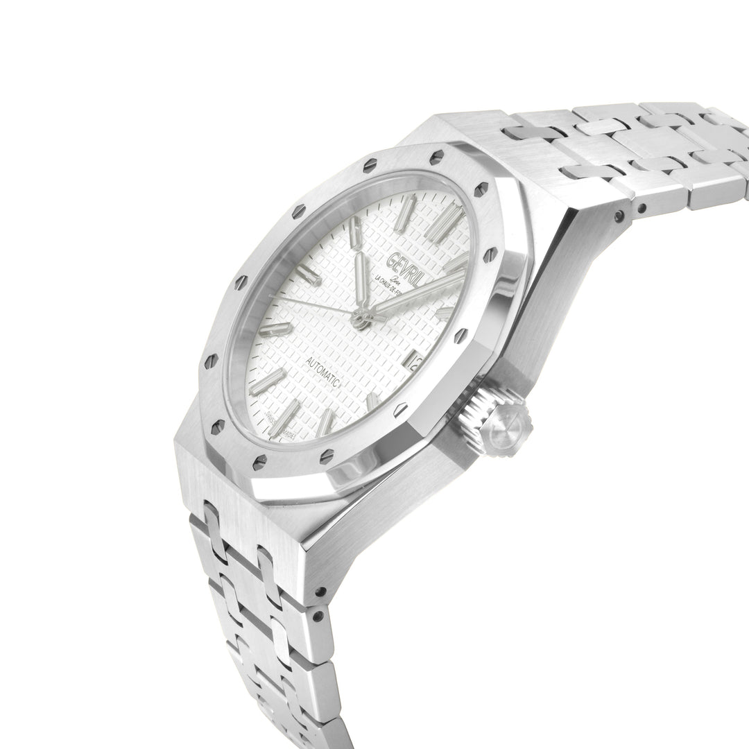 Gotham Swiss Automatic Movement, Silver/White Embossed Dial, 316L Stainless Stee