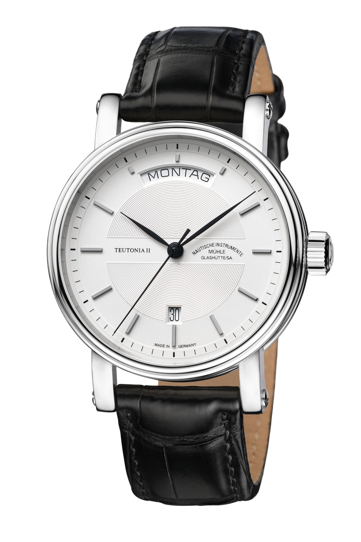 Teutonia II Day/Date White / Black Leather | White Dial