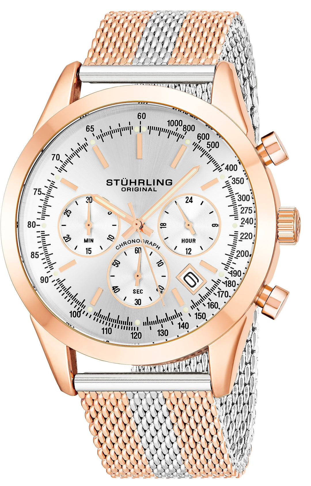 Rialto 3975 Quartz 44mm Chronograph Rose/Silver | Silver Dial