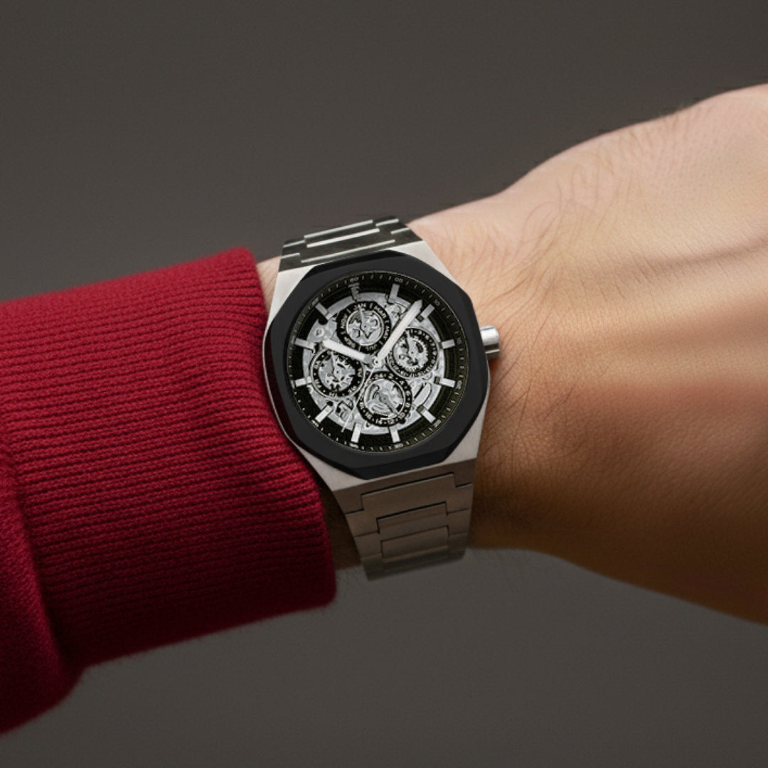 Discovery Drake Triple Calendar Skeleton Automatic Black & Silver / Stainless St