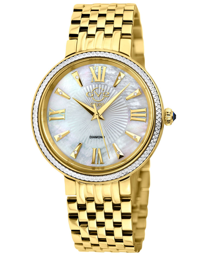 Genoa GV2 Women's Diamond Swiss Quartz Watch, White MOP dial, Diamond Cut Bezel,