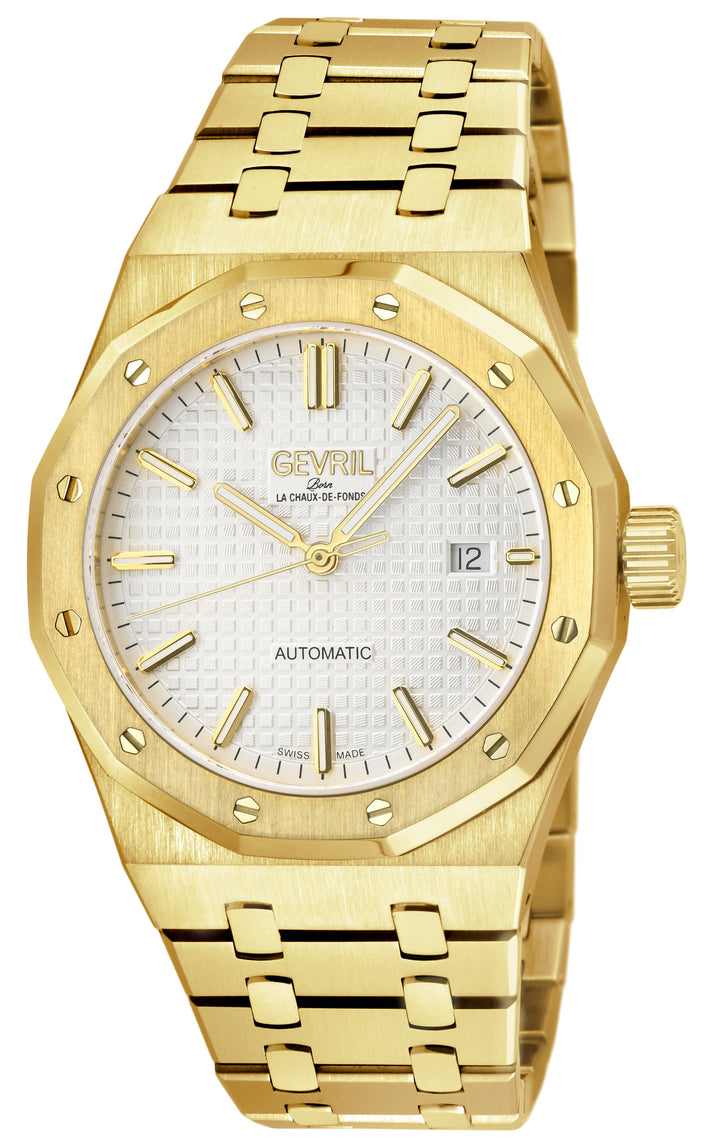 Gotham Swiss Automatic Movement, Silver/White Embossed Dial, IPYG Bracelet | Whi