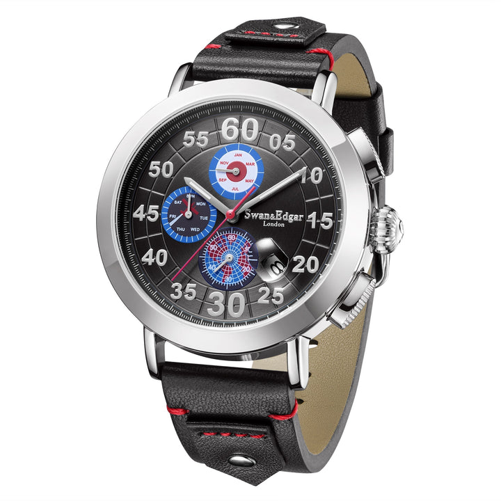 Flight Automatic Black Dial / Black Leather Strap With Aviation-Style Stud Detai