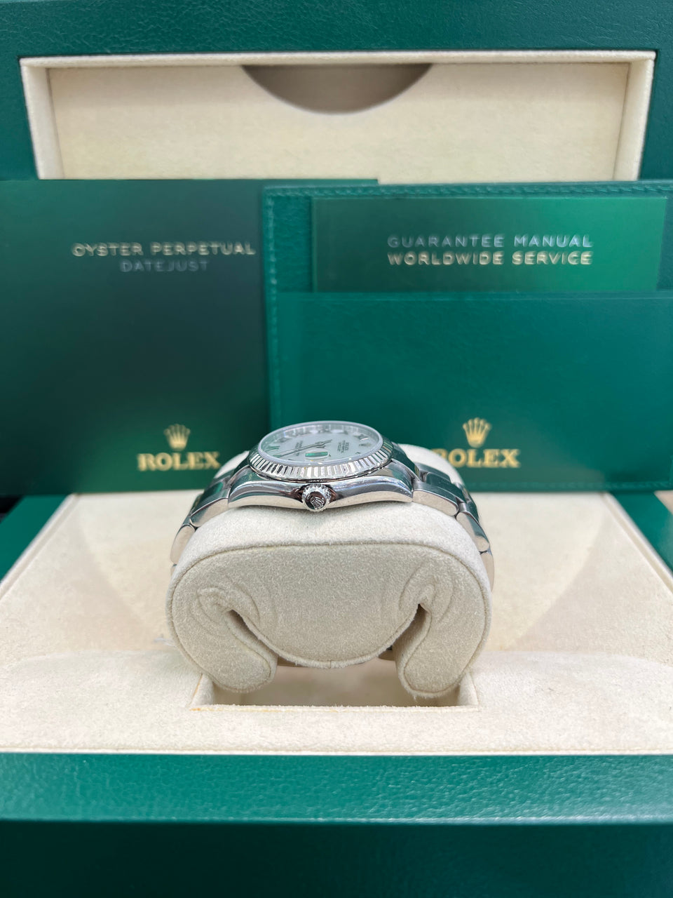 Rolex 31mm Steel and White Gold Datejust - Domed Bezel - White Mother of Pearl Roman Dial - Oyster Bracelet