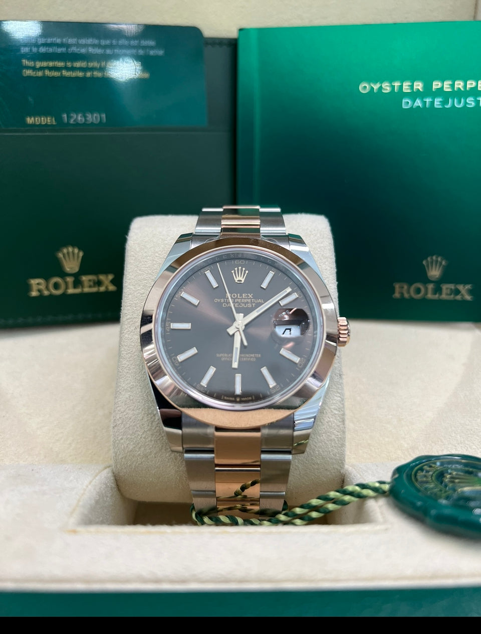 Rolex Steel and Everose Rolesor Datejust 41 Watch - Smooth Bezel - Chocolate Index Dial - Oyster Bracelet