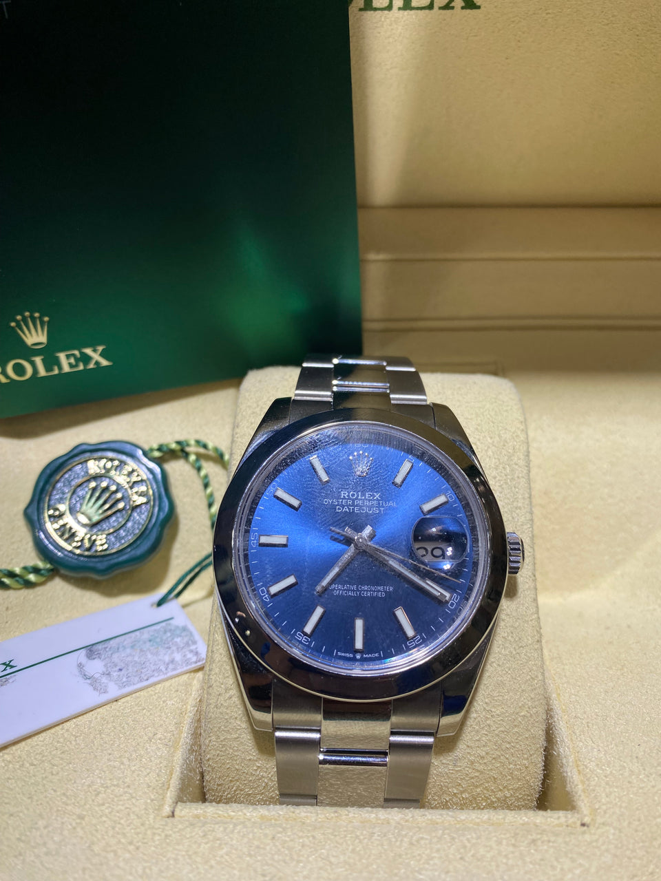 Rolex Datejust 41mm Blue Index Dial Smooth Bezel Oyster Band