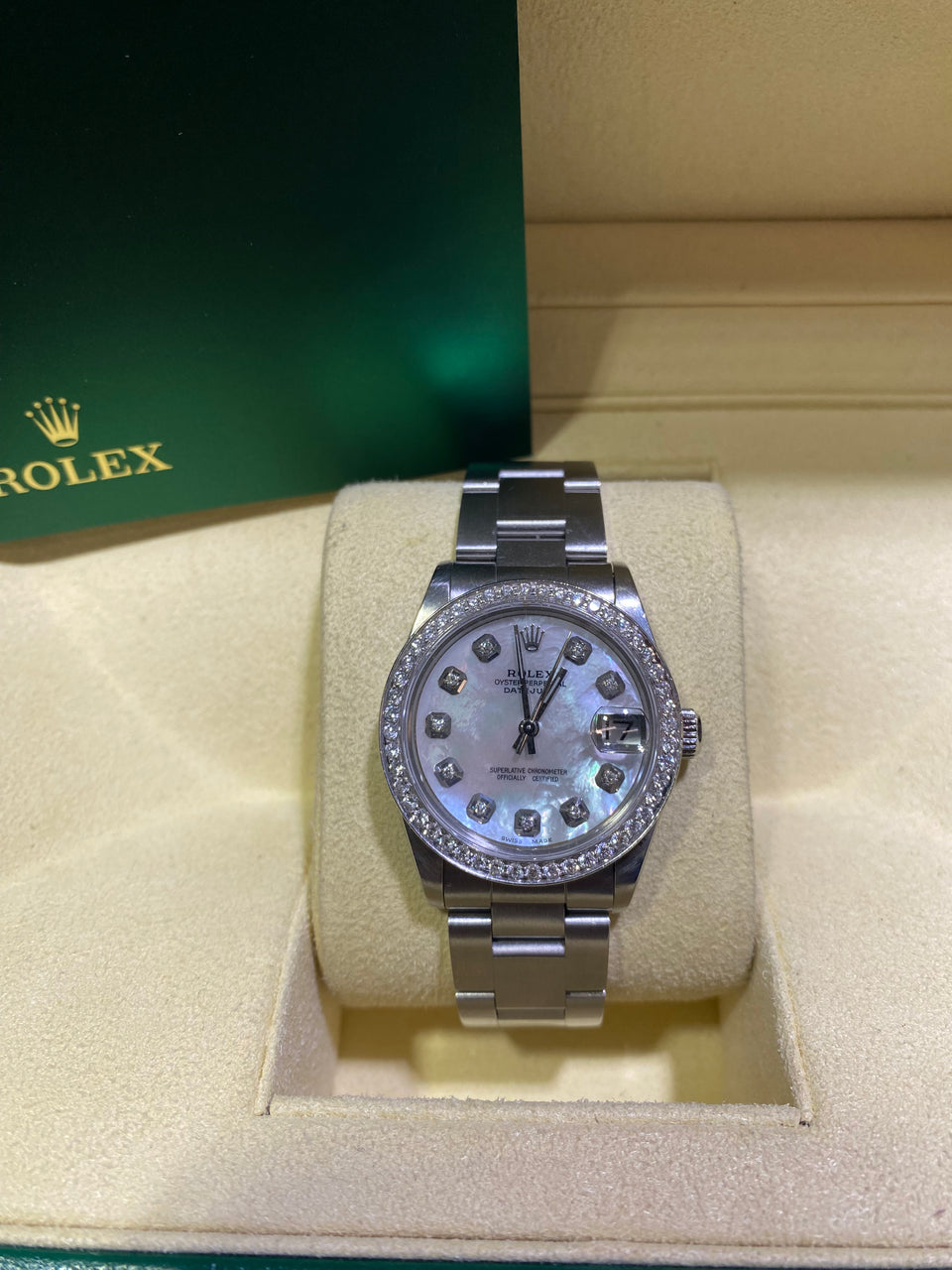 Rolex Ladies Datejust 26mm Mother of Pearl Diamond Dial & Diamond Bezel Jubilee Bracelet