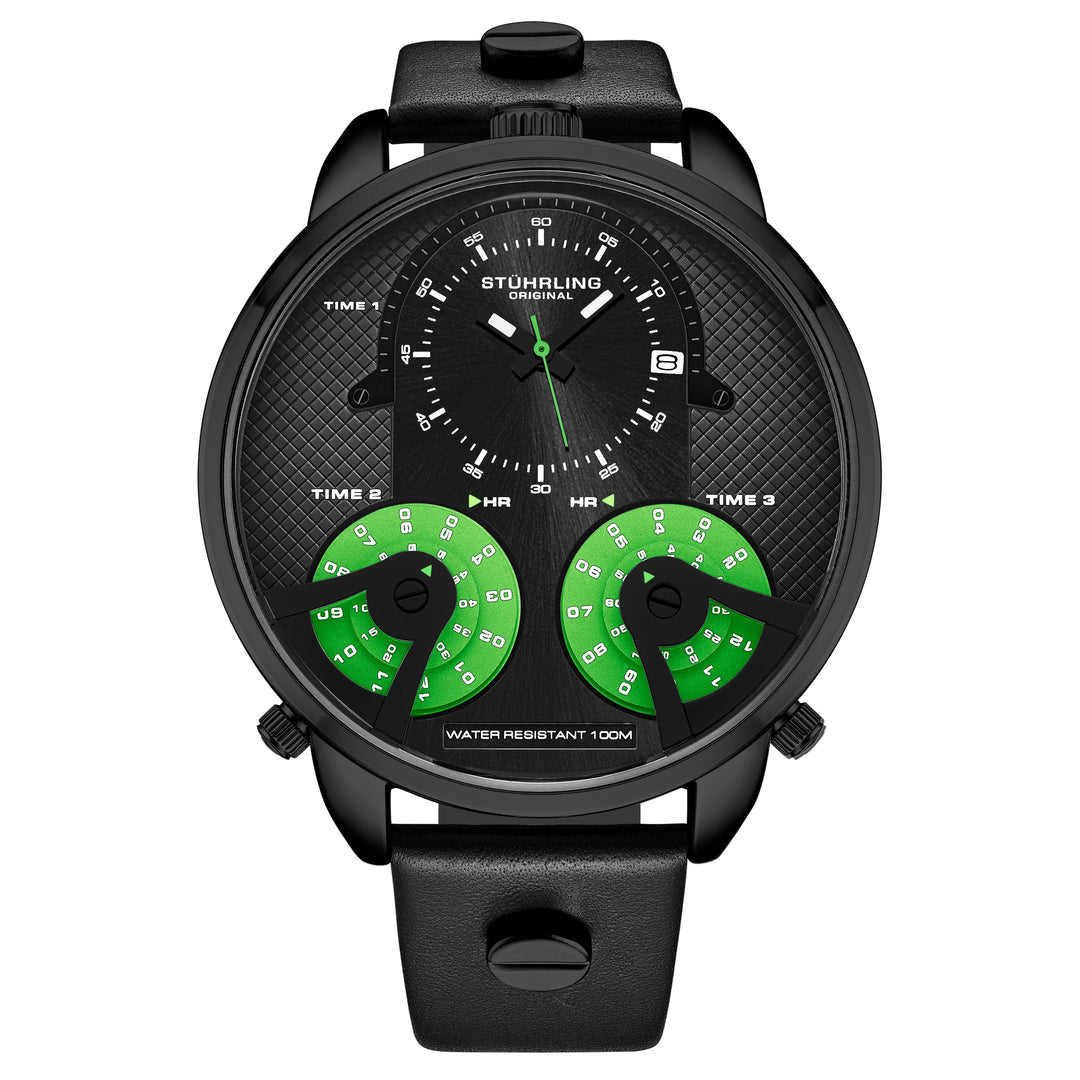TerraTime Triple-Time Quartz 50mm Black/Green | Black Dial