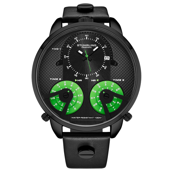 TerraTime Triple-Time Quartz 50mm Black/Green | Black Dial