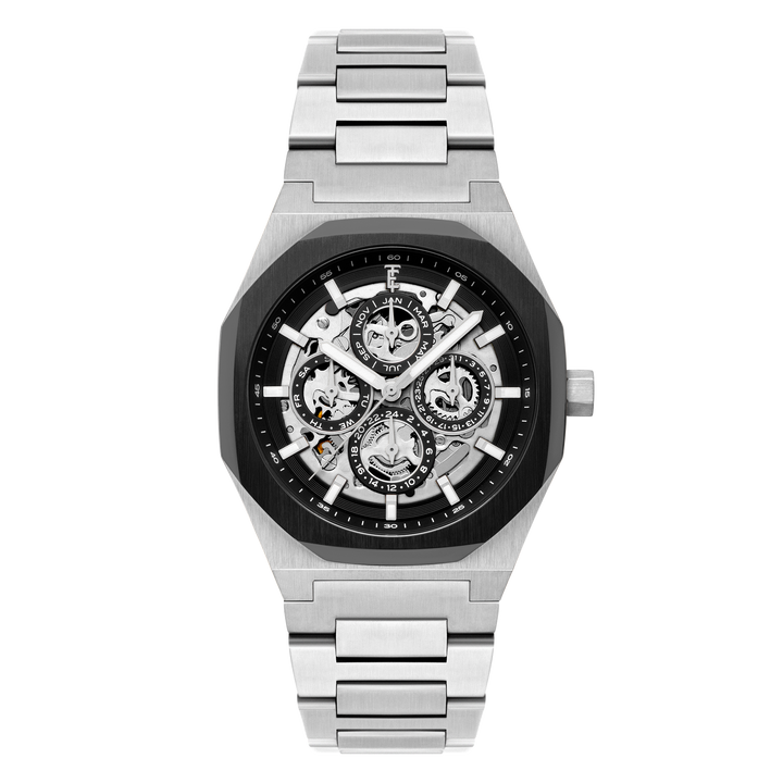 Discovery Drake Triple Calendar Skeleton Automatic Black & Silver / Stainless St