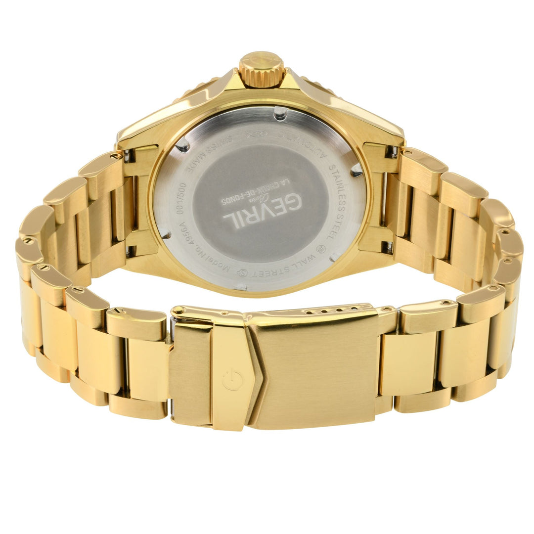 Wall Street Gevril Swiss Made SW330 IPYG Steel Rotating Bezel watch, Gold bezel,
