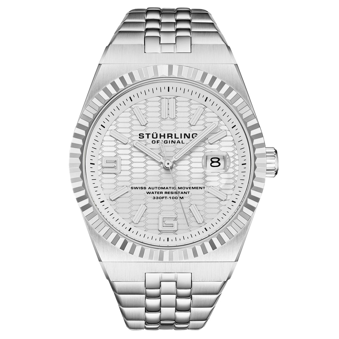Sentinel 1027 Men's 42mm Silver Guilloché-pattern Dial/Stainless Steel Bracelet
