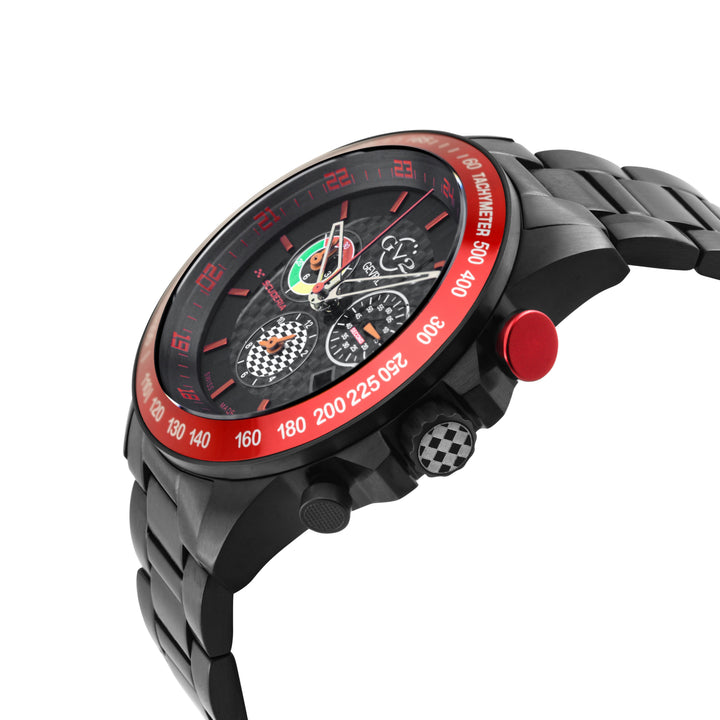 Scuderia Swiss Made Chronograph alarm, metal band Black red | Black Dial