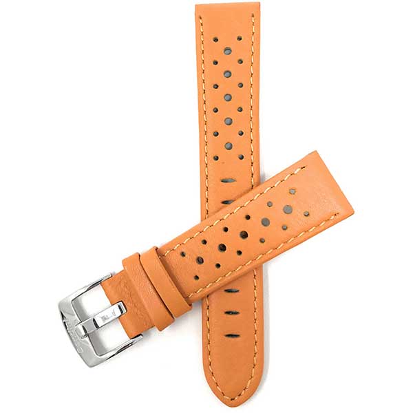 503 | Orange 20mm Mens Leather Rally Strap, Perforated Racing Watch Band 20mm / 