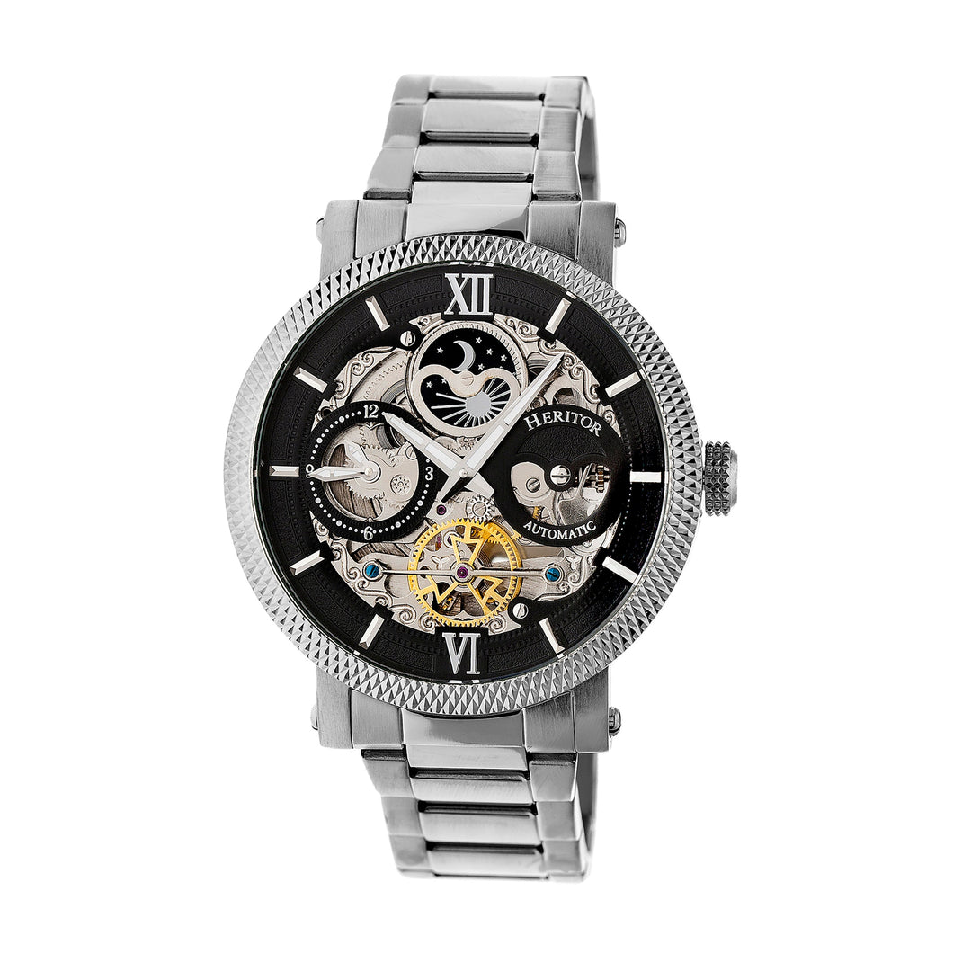 Automatic Aries Skeleton Bracelet Watch Silver/Black | Black Dial