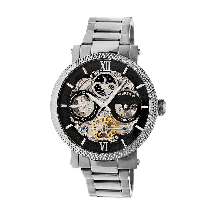Automatic Aries Skeleton Bracelet Watch Silver/Black | Black Dial