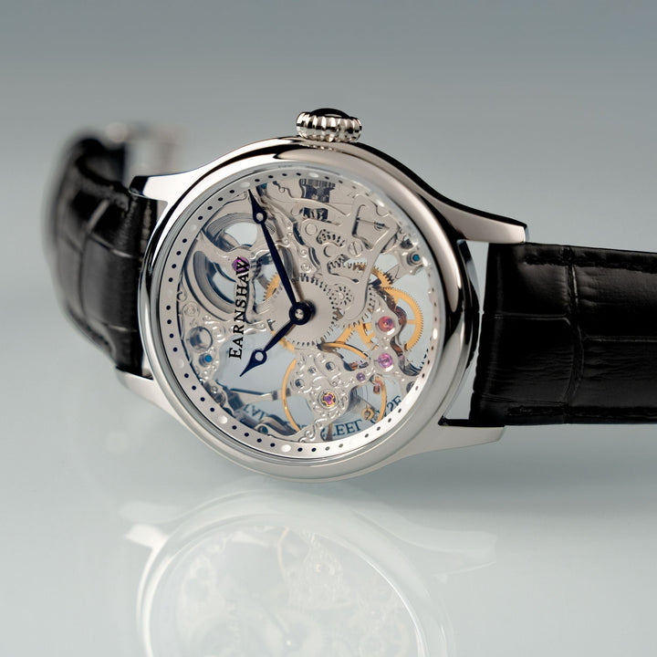 Bauer Mechanical Skeleton Transparent / Genuine Leather Transparent Dial