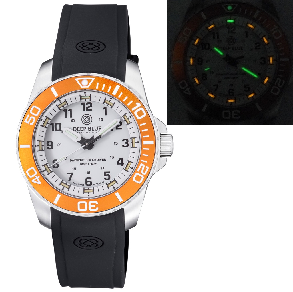 DAYNIGHT 43MM DIVER SOLAR  STAINLESS STEEL TRITIUM DAYNIGHT  ORANGE/WHITE BEZEL 