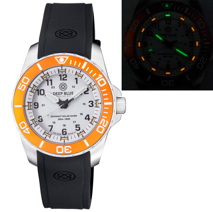 DAYNIGHT 43MM DIVER SOLAR  STAINLESS STEEL TRITIUM DAYNIGHT  ORANGE/WHITE BEZEL 