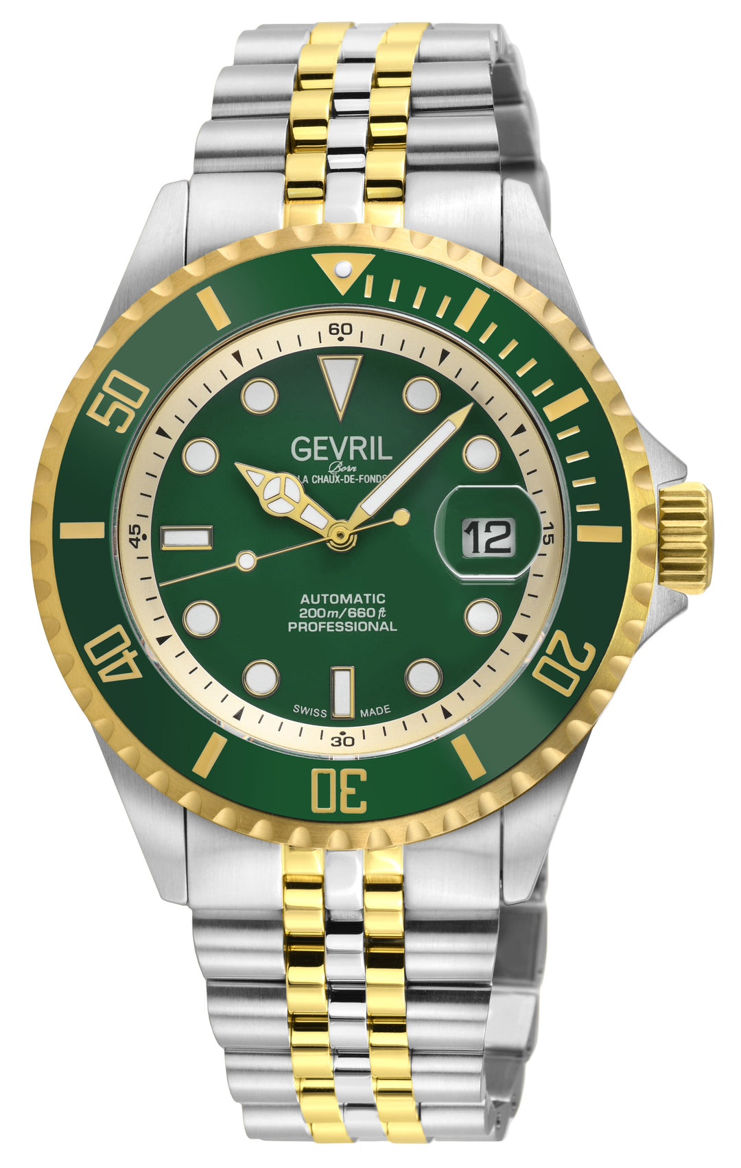 Wall Street Gevril Swiss Made SW200-1 Steel Rotating Green Ceramic Bezel , 316L 