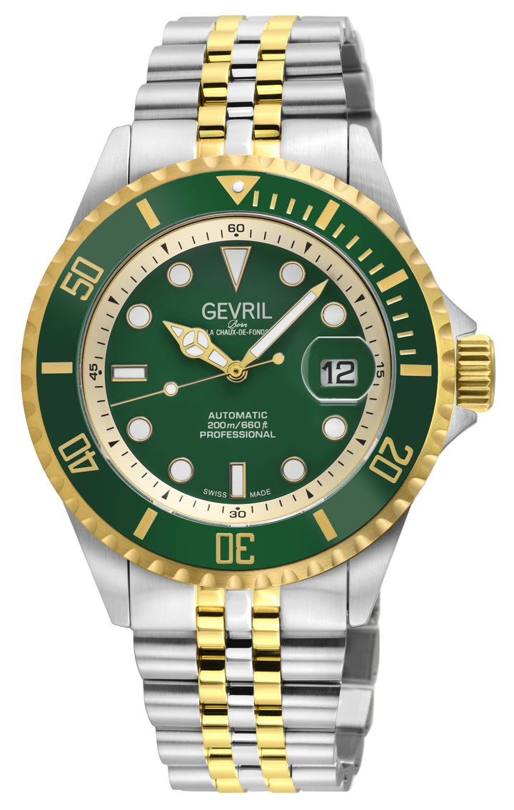 Wall Street Gevril Swiss Made SW200-1 Steel Rotating Green Ceramic Bezel , 316L 
