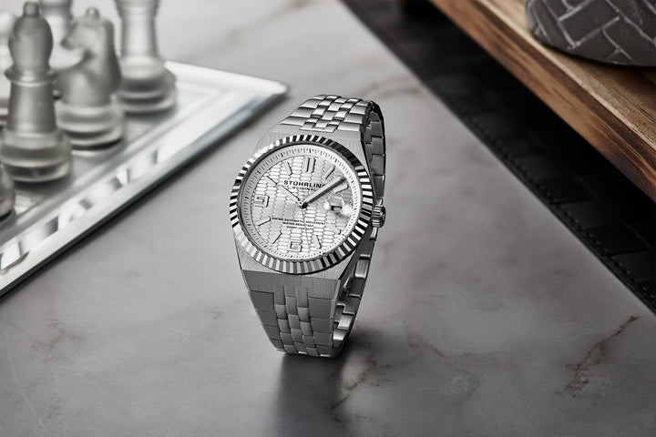 Sentinel 1027 Men's 42mm Silver Guilloché-pattern Dial/Stainless Steel Bracelet