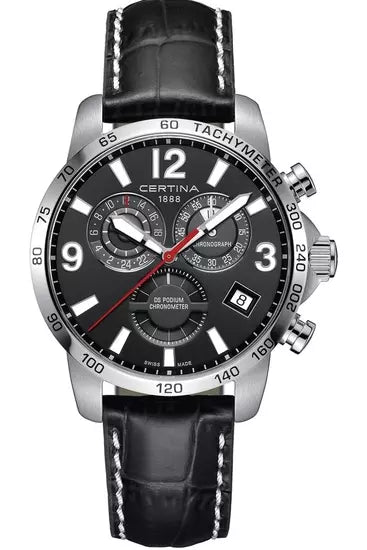 DS Podium Chrono GMT Chronograph GMT Black Dial / Black Leather Strap Black Dial