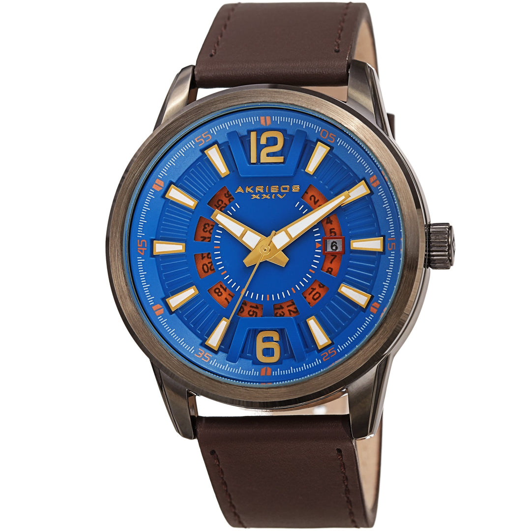 Aviator Dark Gray/Gun/Leather | Blue Dial