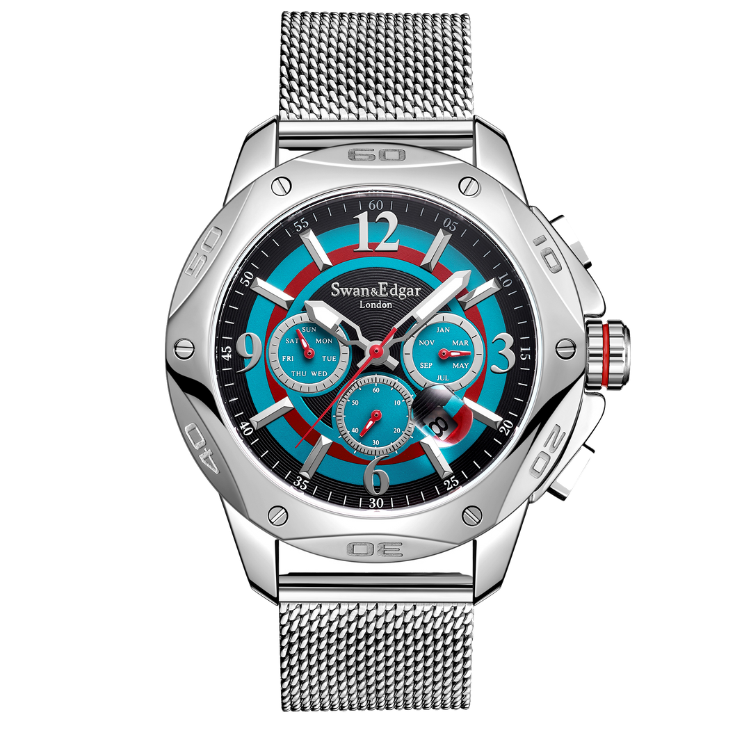 Sports Target Automatic Teal Dial / Silver Stainless Steel Mesh Bracelet Blue Di