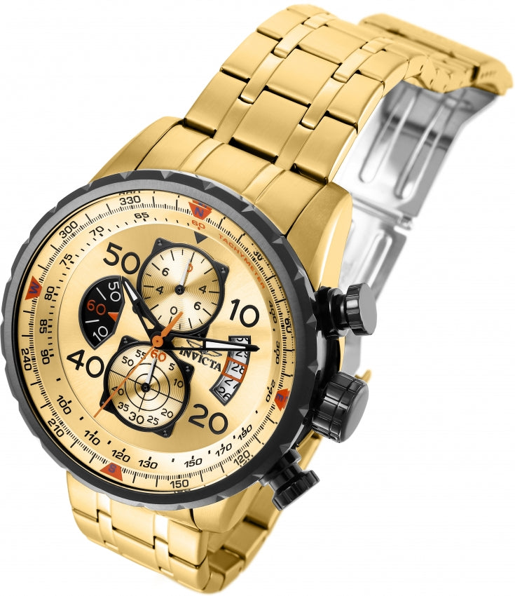 Aviator Chronograph Gold Dial / Gold Stainless Steel Bracelet Gold Dial