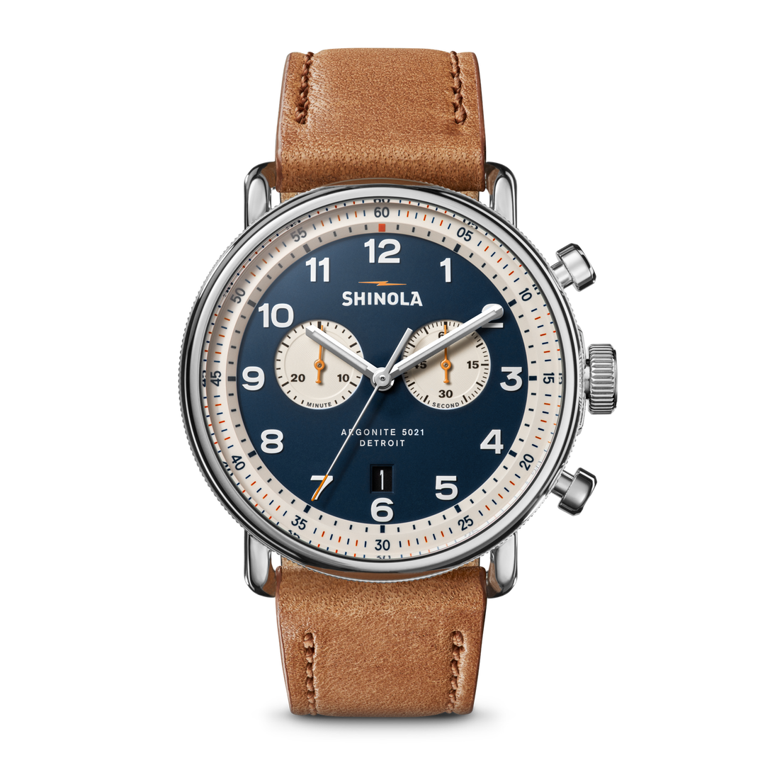 Canfield C56 Chronograph Watch Blue Dial / Tan Leather Strap Blue Dial