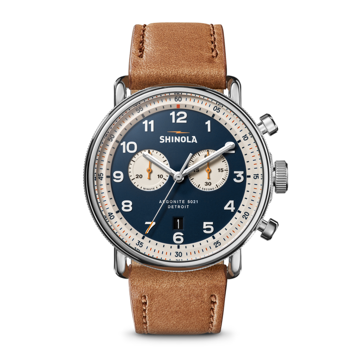 Canfield C56 Chronograph Watch Blue Dial / Tan Leather Strap Blue Dial
