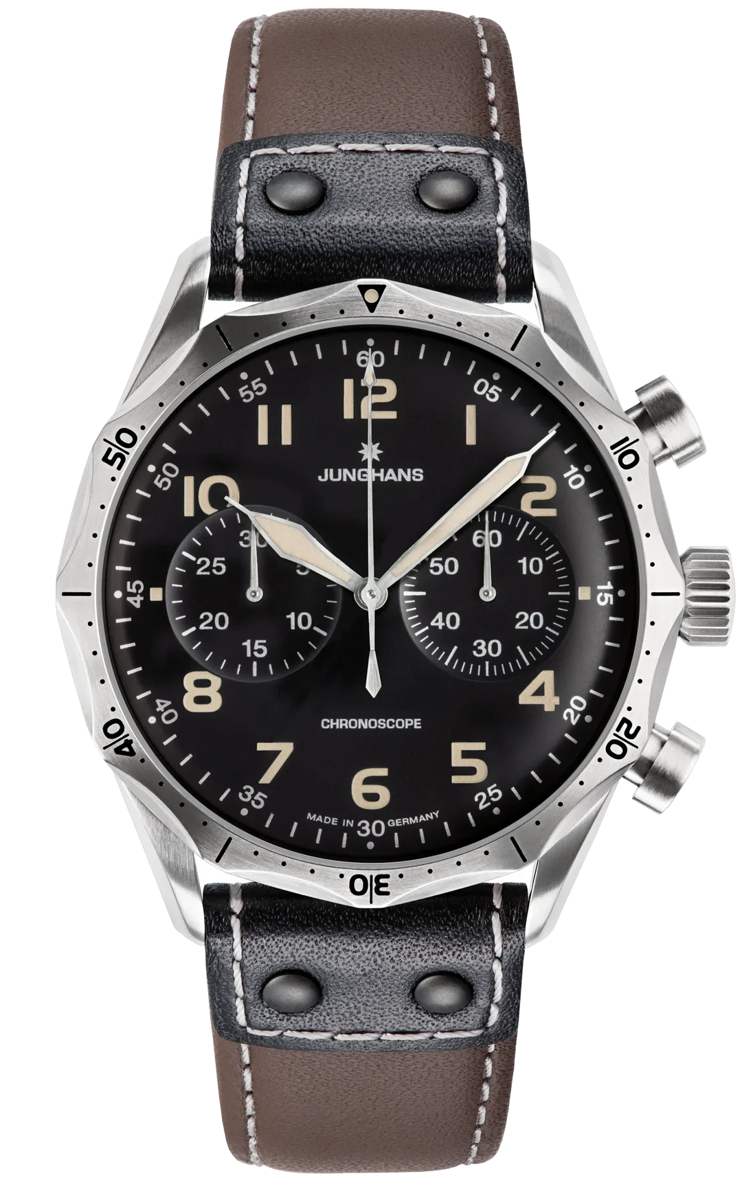 Pilot Chronoscope Black Dial / Riveted Brown and Black Leather Strap Black Dial