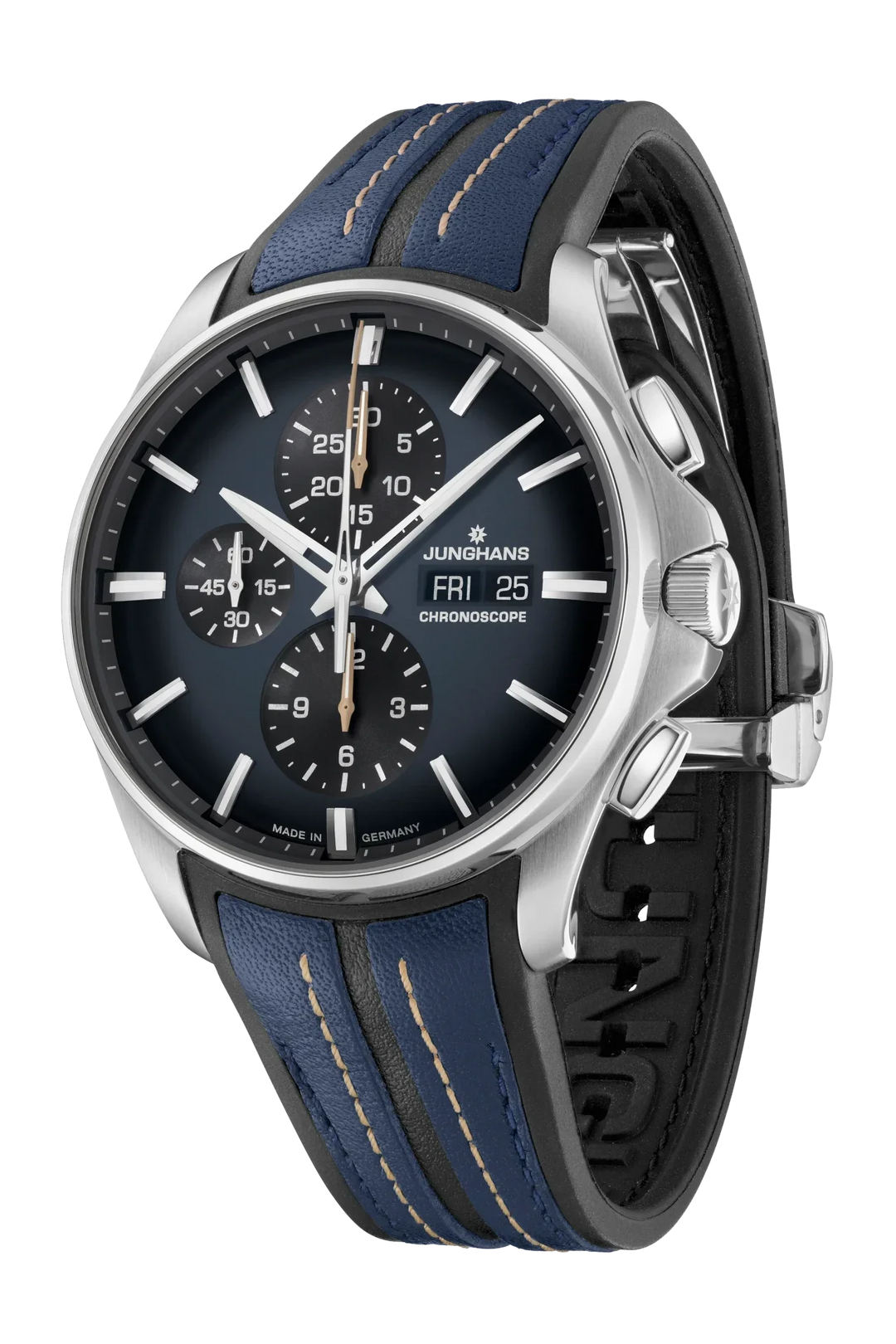 Meister S Chronoscope Midnight Blue Dial / Blue-Black Rubber-Leather Strap Dark 