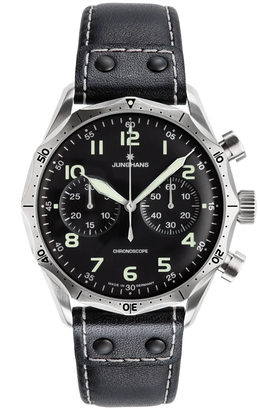 Pilot Chronoscope Black Dial / Black Riveted Leather Strap Black Dial