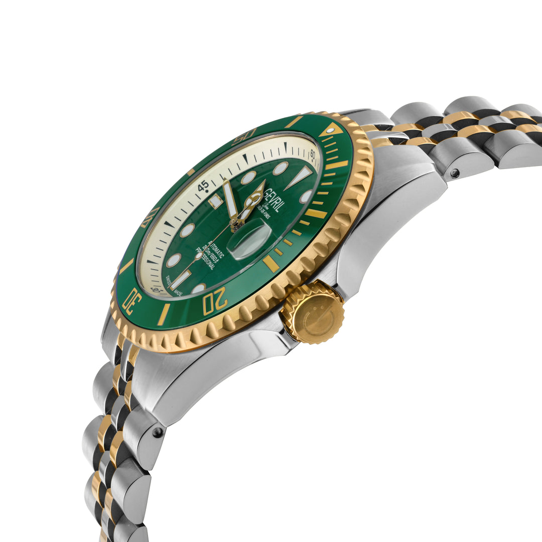 Wall Street Gevril Swiss Made SW200-1 Steel Rotating Green Ceramic Bezel , 316L 