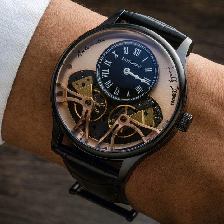 Thomas Earnshaw Scientists Faraday Double Barrel Automatic Black & Rose Gold / L