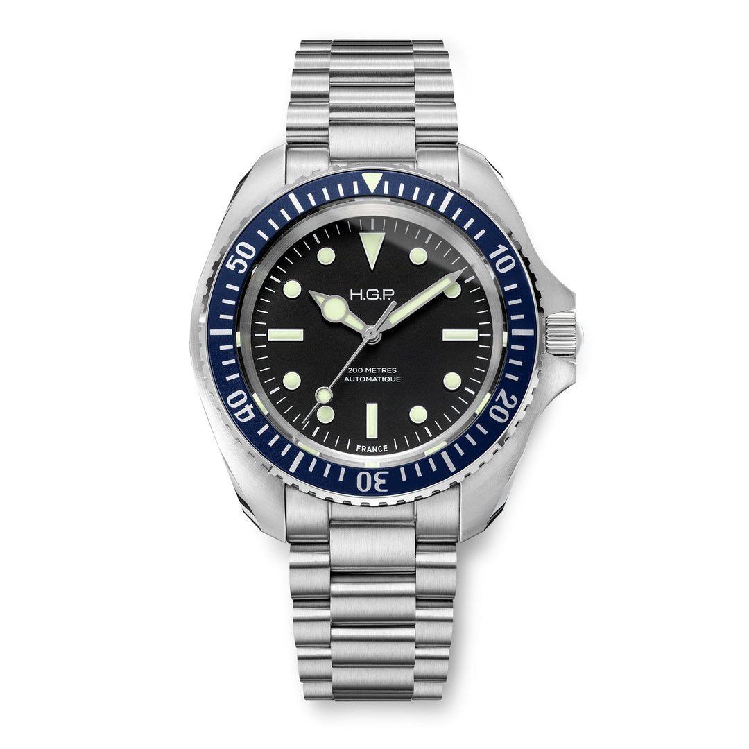Diver 200M Automatic No-Date Black Dial Blue Bezel  / 3-Link Stainless Steel Bra