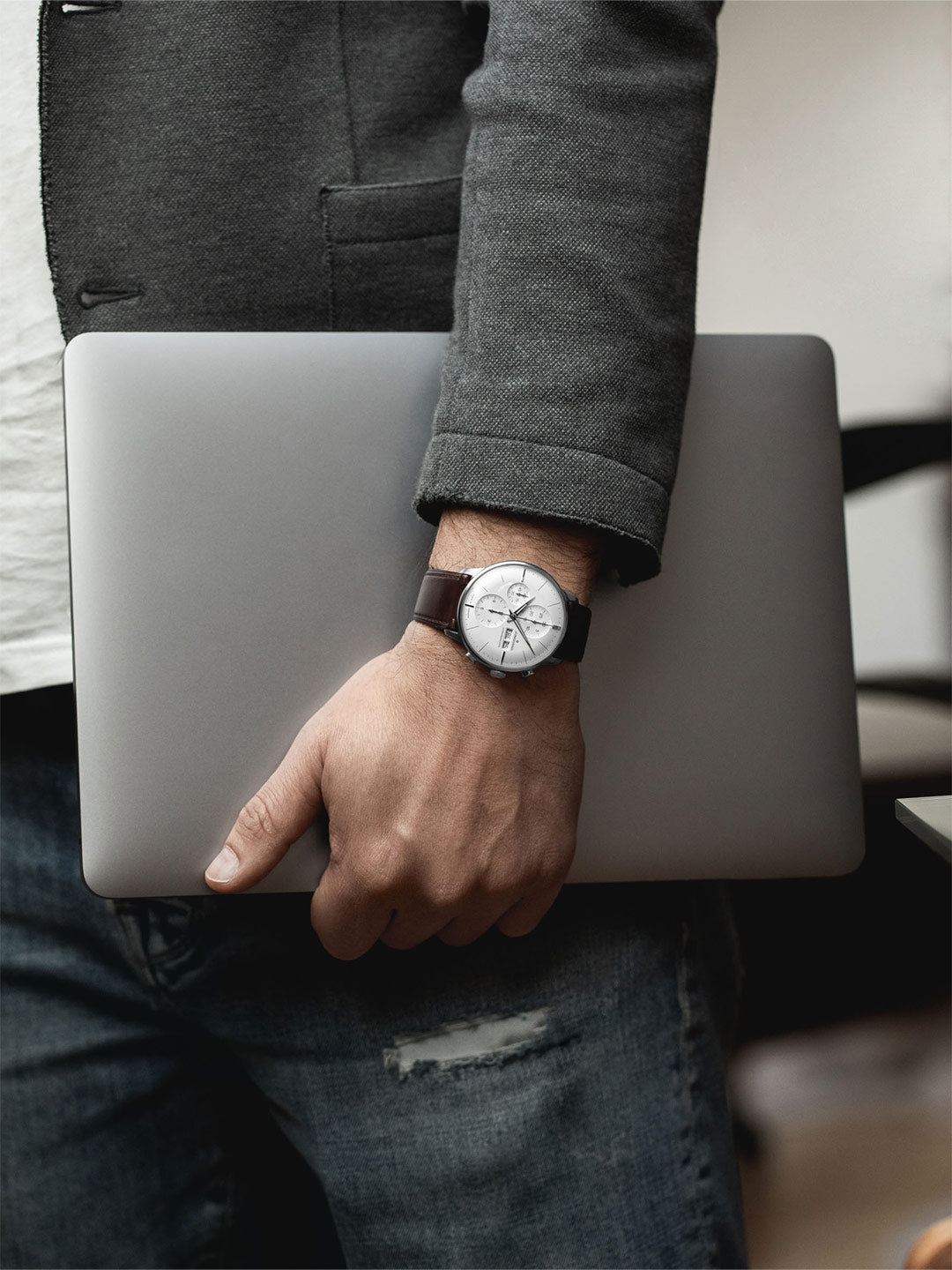 Meister Chronoscope Silver Dial / Brown Horse Leather Strap Silver Dial