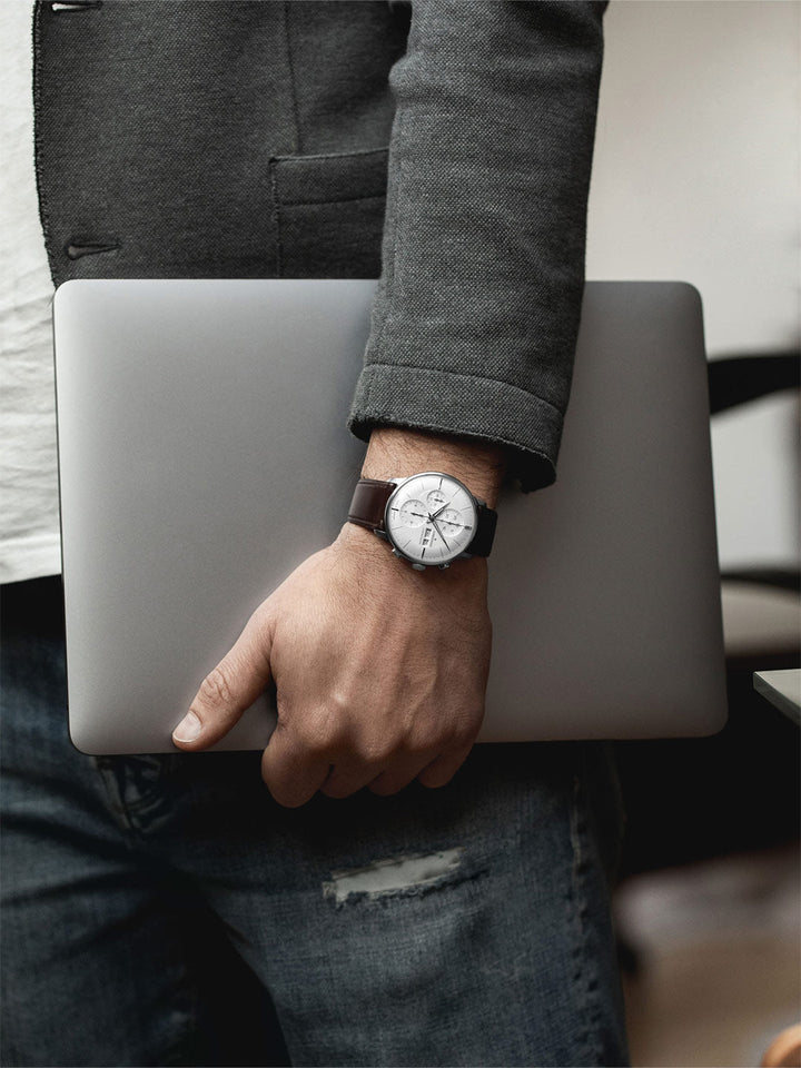 Meister Chronoscope Silver Dial / Brown Horse Leather Strap Silver Dial