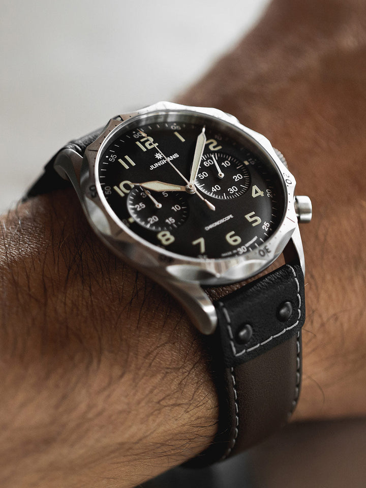 Pilot Chronoscope Black Dial / Riveted Brown and Black Leather Strap Black Dial