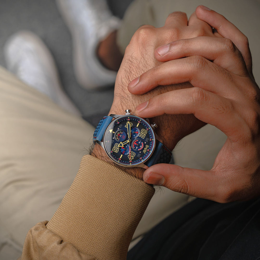 Coningham Chronograph Blue / Leather Blue Dial