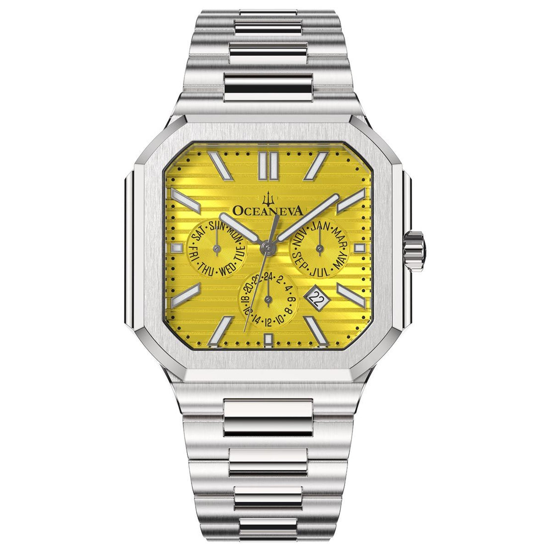 Tenuis Automatic Calendar Silver Bezel | Yellow Dial
