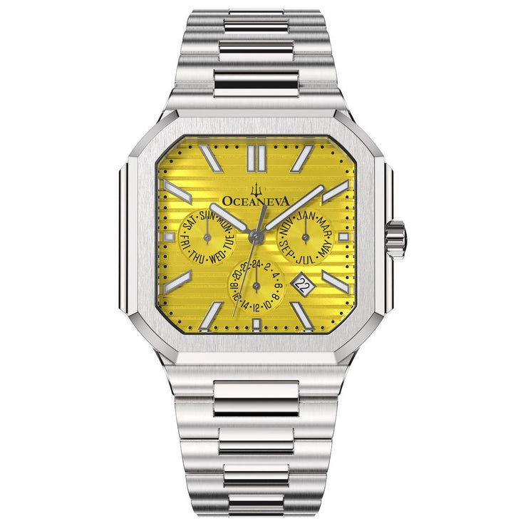 Tenuis Automatic Calendar Silver Bezel | Yellow Dial