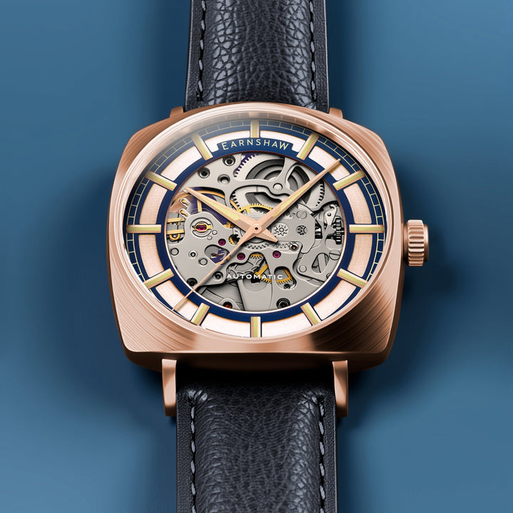 City Of London Moorgate Skeleton Automatic Rose Gold / Genuine Leather Strap | R
