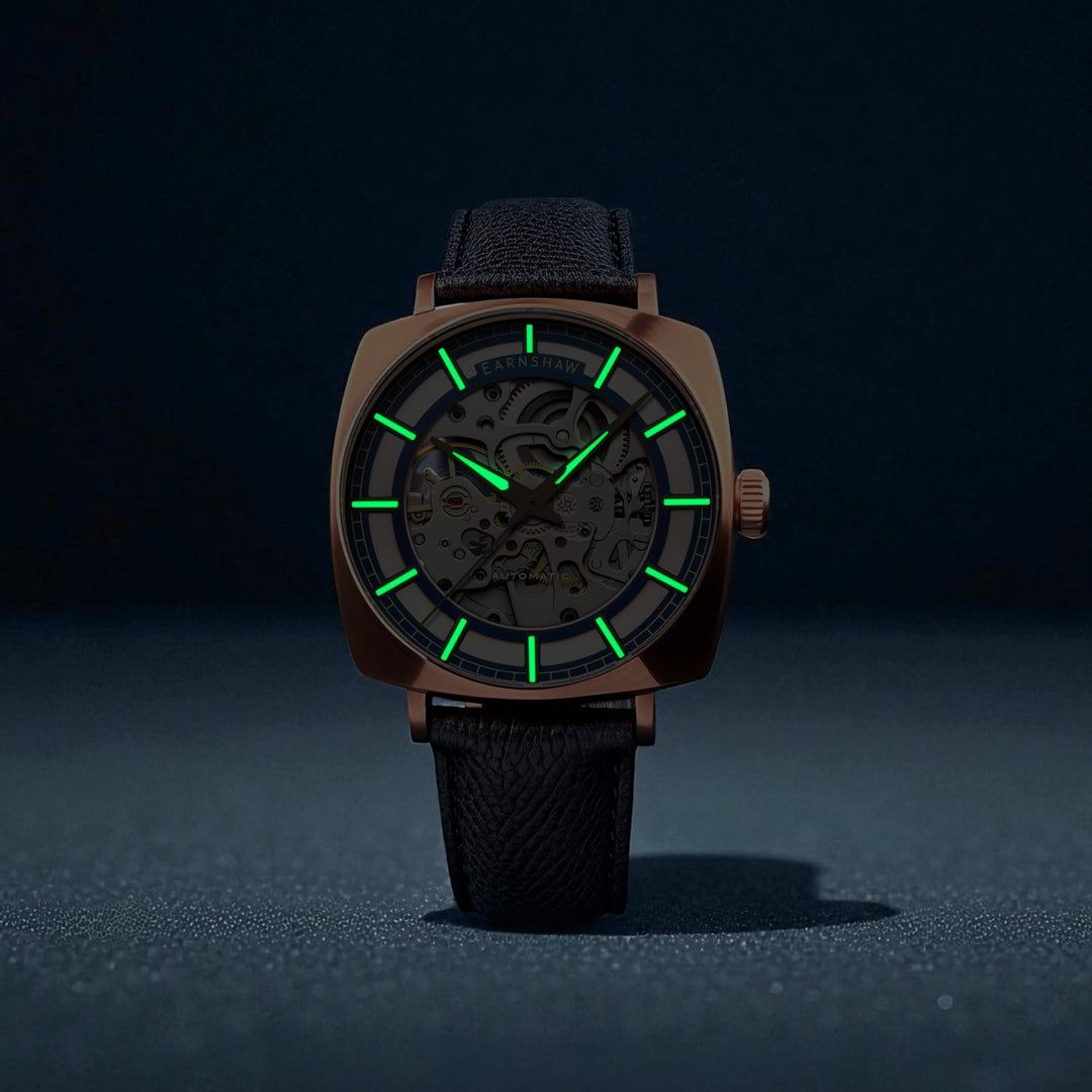 City Of London Moorgate Skeleton Automatic Rose Gold / Genuine Leather Strap | R
