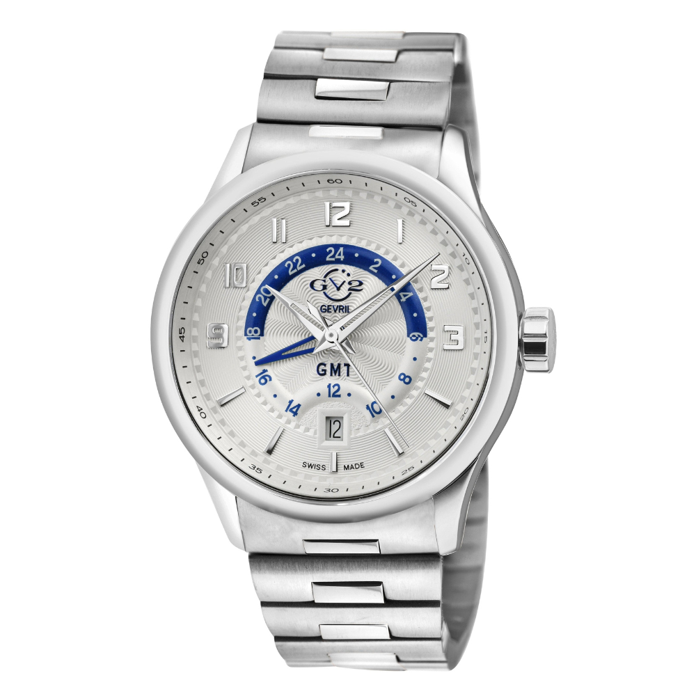 Giromondo GV2 by Gevril Swiss Made GMT bracelet Watch Silver | Silver Dial